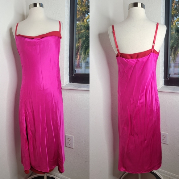 ACNE STUDIOS Dasa Cowl Neck Layered Satin Midi Dress In Fuchsia 38. - Picture 5 of 14